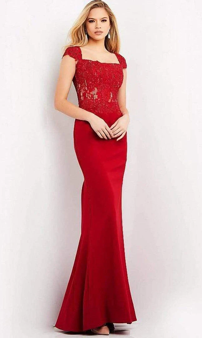 Jovani - 06825 Square Neck Lace Sheath Evening Gown 3 Jovani - 06825 Square Neck Lace Sheath Evening Gown
