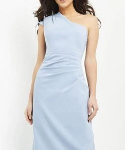 Jovani - 06835 One Shoulder Bodice Sheath Knee-Length Crepe Dress