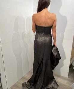 Jovani - 06867 Metallic Jacquard Asymmetric Neck Evening Gown