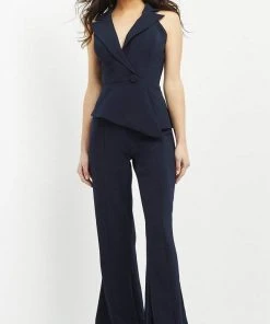 Jovani - 06923 Sleeveless Front Button Peplum Jumpsuit