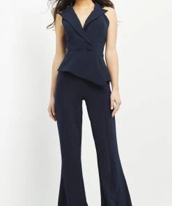 Jovani - 06923 Sleeveless Front Button Peplum Jumpsuit 8 Jovani - 06923 Sleeveless Front Button Peplum Jumpsuit