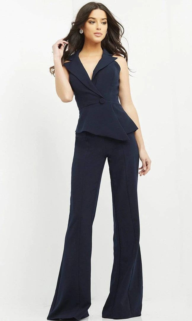 Jovani - 06923 Sleeveless Front Button Peplum Jumpsuit 6 Jovani - 06923 Sleeveless Front Button Peplum Jumpsuit