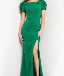 Jovani - 07011 Bateau Neck Modest Slit Dress