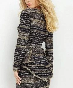 Jovani - 07034 Plunging V-Neck Peplum Sheath Dress