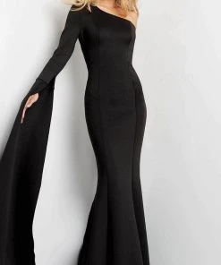 Jovani 07128 - Split Sleeve Cascade Evening Dress