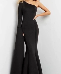 Jovani 07128 - Split Sleeve Cascade Evening Dress 8 Jovani 07128 - Split Sleeve Cascade Evening Dress