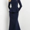 Jovani 07131 - Peplum Long Sleeve Evening Gown