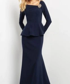 Jovani 07131 - Peplum Long Sleeve Evening Gown