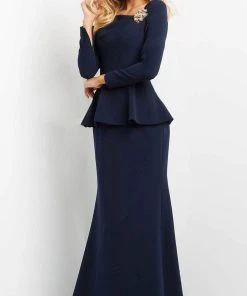 Jovani 07131 - Peplum Long Sleeve Evening Gown