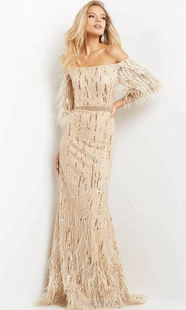 Jovani 07195 - Off-shoulder Quarter Length Sleeves Evening Gown 5 Jovani 07195 - Off-shoulder Quarter Length Sleeves Evening Gown