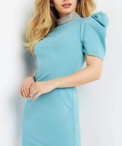 Jovani - 07230 Short Puff Sleeve Sheath Dress