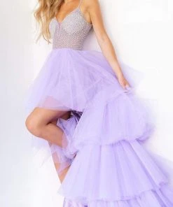 Jovani - 07231 Beaded High Low Tulle Gown