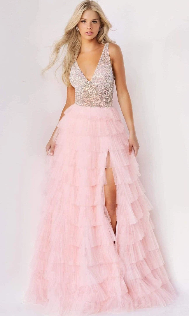 Jovani - 07235 Jeweled High Slit Tulle Gown 3 Jovani - 07235 Jeweled High Slit Tulle Gown