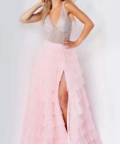 Jovani - 07235 Jeweled High Slit Tulle Gown 9 Jovani - 07235 Jeweled High Slit Tulle Gown
