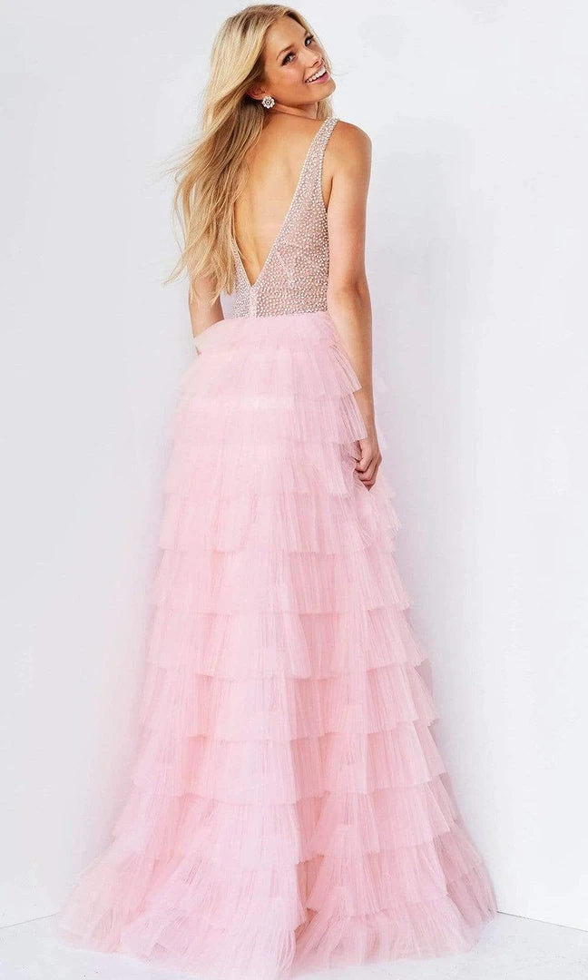 Jovani - 07235 Jeweled High Slit Tulle Gown 4 Jovani - 07235 Jeweled High Slit Tulle Gown