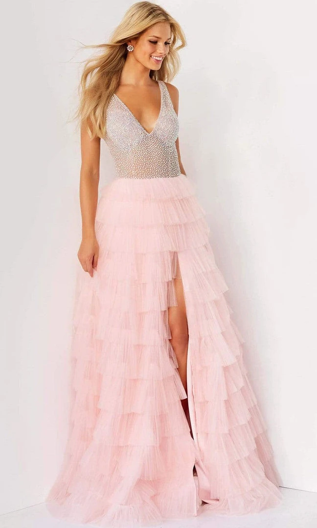 Jovani - 07235 Jeweled High Slit Tulle Gown 6 Jovani - 07235 Jeweled High Slit Tulle Gown