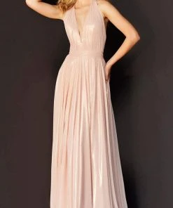 Jovani - 07247 Plunging Halter Cascading Panel Gown