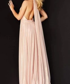 Jovani - 07247 Plunging Halter Cascading Panel Gown