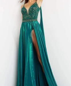 Jovani - 07249 Plunging Sweetheart A-Line Gown With Cape