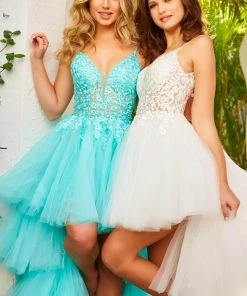 Jovani - 07263 Sheer Floral Embroidered Bodice High Low Prom Dress 10 Jovani - 07263 Sheer Floral Embroidered Bodice High Low Prom Dress