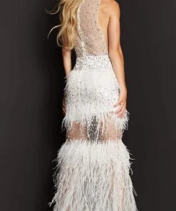Jovani - 07317 High Neck Feather Fringed Gown 5 Jovani - 07317 High Neck Feather Fringed Gown