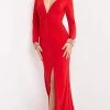 Jovani - 07320 Long Sleeves High Slit Sheath Dress 1 Jovani - 07320 Long Sleeves High Slit Sheath Dress