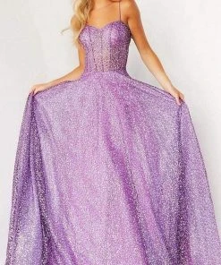 Jovani - 07423 Glitter Corset A-line Shiny Gown