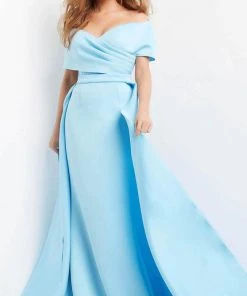 Jovani 07443 - Draped Off Shoulder Overskirt Evening Dress