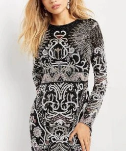 Jovani 07519 - Beaded Long Sleeved Short Dress