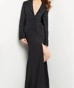 Jovani 07552 - V-Neck Front Slit Evening Gown