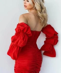 Jovani 07558 - Off Shoulder Ruched Cocktail Dress