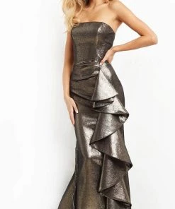 Jovani 07582 - Metallic Ruffled Evening Dress 8 Jovani 07582 - Metallic Ruffled Evening Dress