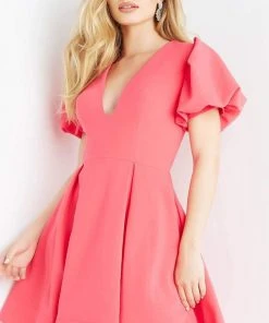 Jovani - 07628 Puff Sleeve Plunging A-Line Dress