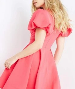 Jovani - 07628 Puff Sleeve Plunging A-Line Dress