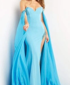 Jovani - 07652 Cascading Drape Off Shoulder Gown