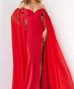 Jovani - 07652 Cascading Drape Off Shoulder Gown