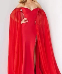 Jovani - 07652 Cascading Drape Off Shoulder Gown