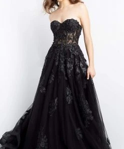 Jovani - 07901 Strapless Lace Ornate A-Line Gown