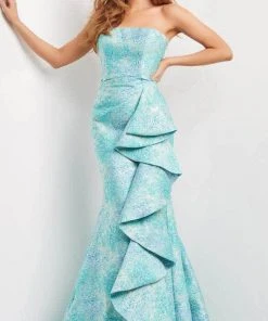 Jovani 08093 - Strapless Straight Across Neck Evening Gown