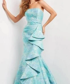 Jovani 08093 - Strapless Straight Across Neck Evening Gown
