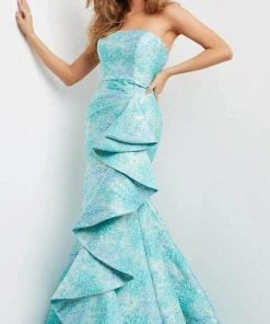 Jovani 08093 - Strapless Straight Across Neck Evening Gown