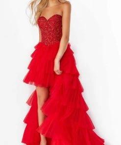 Jovani - 08100 Bedazzled Strapless High Low Dress