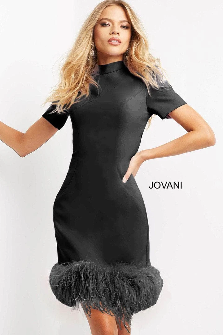 Jovani 08253 - Feather Trim Cocktail Dress 11 Jovani 08253 - Feather Trim Cocktail Dress