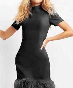 Jovani 08253 - Feather Trim Cocktail Dress