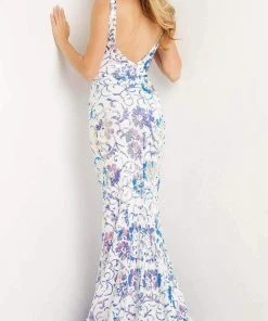 Jovani - 08257 Sleeveless Floral Sequin Long Gown