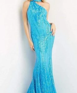 Jovani - 08338 Choker Neck Sequin Embellished Mermaid Evening Dress