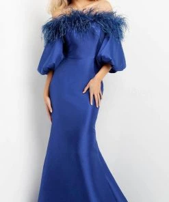 Jovani 08356 - Feather Trimmed Mermaid Evening Dress
