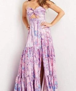 Jovani - 08369 Print Butterfly Flowy Cut Out Dress