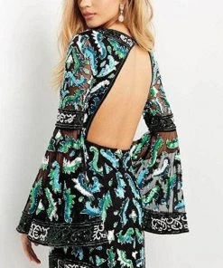 Jovani 08448 - Bell Sleeves V-neck Short Dress 7 Jovani 08448 - Bell Sleeves V-neck Short Dress