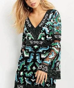 Jovani 08448 - Bell Sleeves V-neck Short Dress 8 Jovani 08448 - Bell Sleeves V-neck Short Dress